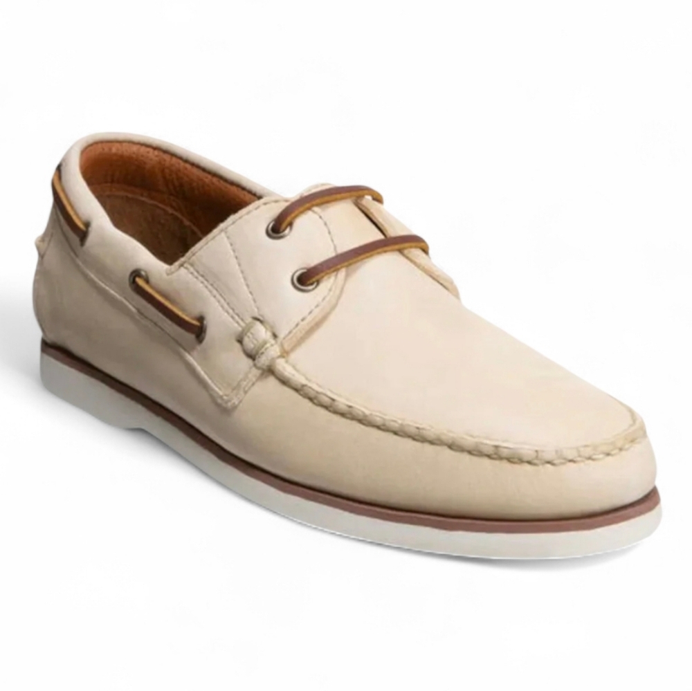 Allen Edmonds Force 10 2-Eye Handsewn Leather Boat Shoes - Bone - Size 11.5 B